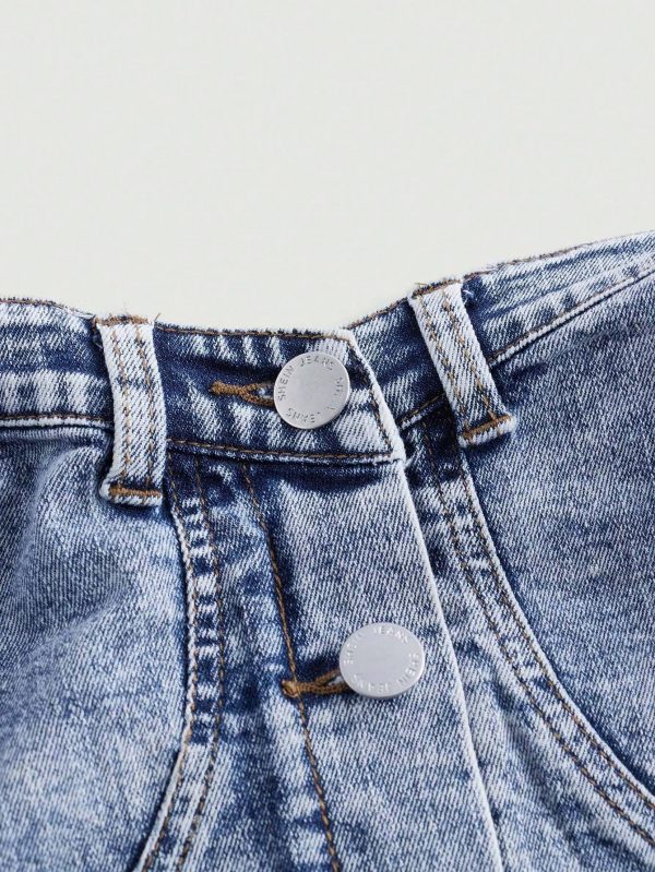 Women's Plus Size Button Down Denim Tube Top Shirred Strapless Jean Tops