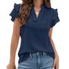 Womens Dressy Casual Tops Ruffle Short Sleeve V Neck Shirts Elegant Business Work Blouse