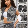 Women's Cropped Jacket, Camo Casual Distressed Denim Vest Sleeveless Crop Top Jean Jacket for Lady