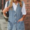 Women's Casual Denim Jean Vest Oversized Sleeveless Mid Long Button Down Jeans Jackets Vests Tops Waistcoat ﻿