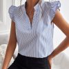 Women's Striped Ruffle Cap Sleeve Tops Summer Blouse Tops V Neck Business Causal Outfits for 2025