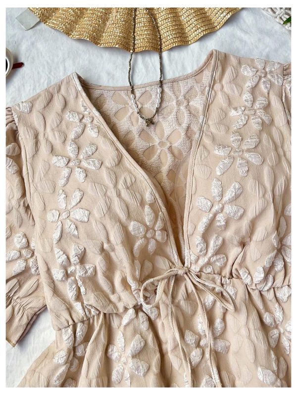 Women's Plus Size Floral Tie Front Peplum Blouse Deep V Neck Puff Half Sleeve Shirts