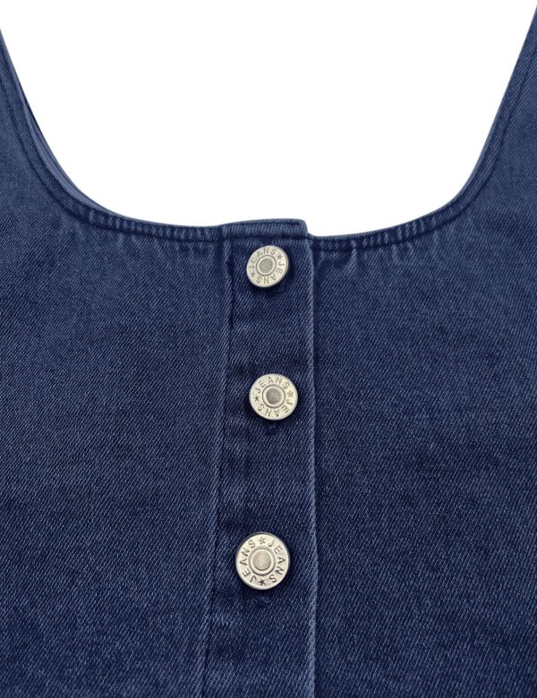 Women's Reversible Tank Tops Button Denim Crop Blouses Sleeveless Cami Shirts