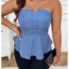 Women's Plus Size Sleeveless Strapless Bandeau Ruffle Hem Denim Tube Tops