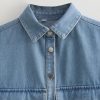 Womens Cropped Button Down Shirt Summer Collared Sleeveless Loose Denim Top with Pockets
