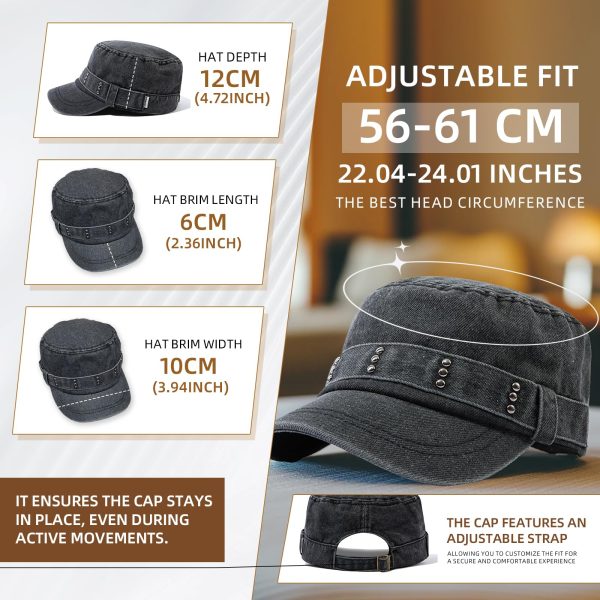 Army Cap Short Brim Hats for Men Denim Cotton Flat Top Baseball Cap Casual Umpire Cadet Cap Military Hat