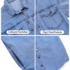 Women’s Oversized Button Up Frayed Hem Shacket Long Sleeve Pockets Denim Jean Jacket