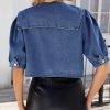 Womens Casual Jacket Cute Short Puff Sleeves Button Down Cropped Jean Denim Jacket Trucker Coat Shirt Top