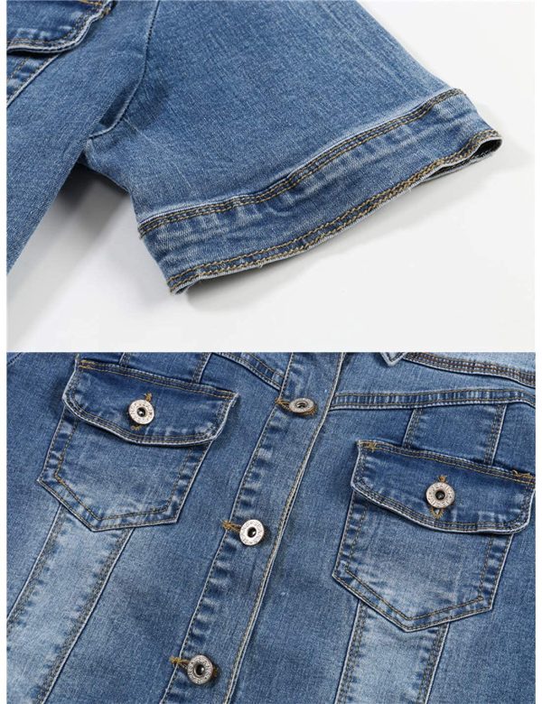 Women's Summer Short Sleeve Crop Denim Trucker Jacket Jean Coat Tops