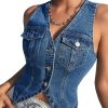 Women's Sleeveless Button Front V Neck Sleeveless Asymmetrical Denim Vest Top