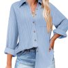 Womens Button Down Shirts Long Sleeve Dress Shirt Textured Collared Work Blouse Dressy Casual Tops with Pocket
