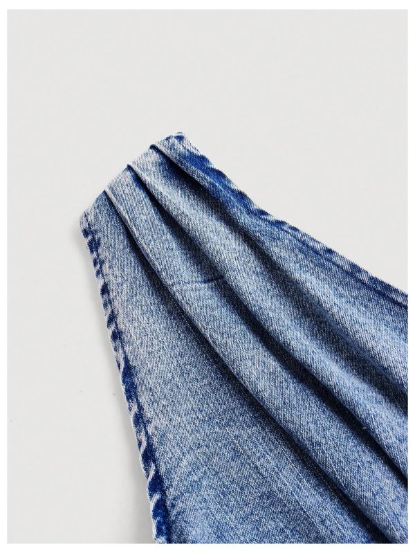 Women's Asymmetrical Neckline Bow Tie Backless Elegant Denim Sleeveless Cami Jean Vest Bustier Crop Tank Tops