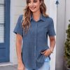 Womens Button Down Shirt Bust Pocket Short Sleeve Blouses Business Casual Work Tops Summer Outfits