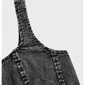 Women's Denim Corset Tank Top Asymmetrical Hem Crop Tops Sleeveless Zip Up Back Tanks