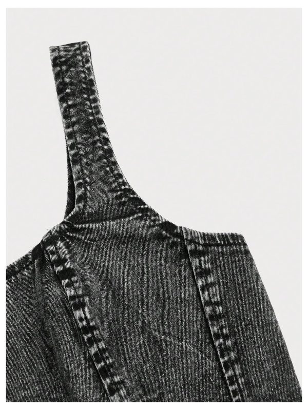 Women's Sleeveless Denim Tank Top Asymmetrical Hem Square Neck Jean Vest