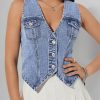 Women's Denim Vest Sleeveless Jean Vest Crop Denim Tank Top Flap Pocket Button Front Y2K Vest 2025