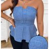 Women's Plus Size Sleeveless Strapless Bandeau Ruffle Hem Denim Tube Tops