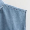 Womens Cropped Button Down Shirt Summer Collared Sleeveless Loose Denim Top with Pockets
