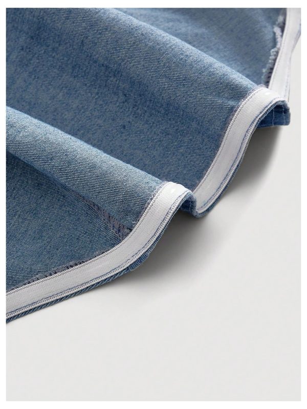 Women's Crisscross Tie Neck Sleeveless Halter Fitted Ruched Denim Tank Top