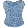 Women's Denim Rhinestone Corset Top Sexy Club Party Jean Bodysuit