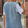 Women's Casual Denim Jean Vest Oversized Sleeveless Mid Long Button Down Jeans Jackets Vests Tops Waistcoat ﻿