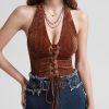 Women's Going Out Halter Corset Tops Sleeveless Lace Up Open Back Crop Top
