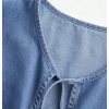 Women's Plus Size Denim Vest Bowknot Crew Neck Sleeveless Ruffle Hem Y2K Jean Vest Jacket