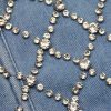 Women's Denim Rhinestone Corset Top Sexy Club Party Jean Bodysuit