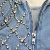 Women's Denim Rhinestone Corset Top Sexy Club Party Jean Bodysuit