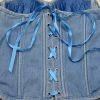 Women's Denim Rhinestone Corset Top Sexy Club Party Jean Bodysuit