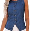 Denim Vest for Women Sleeveless Strechy Jean Vest Top Button Down Crewneck Casual Summer Western Waistcoat