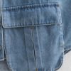 Womens Cropped Button Down Shirt Summer Collared Sleeveless Loose Denim Top with Pockets